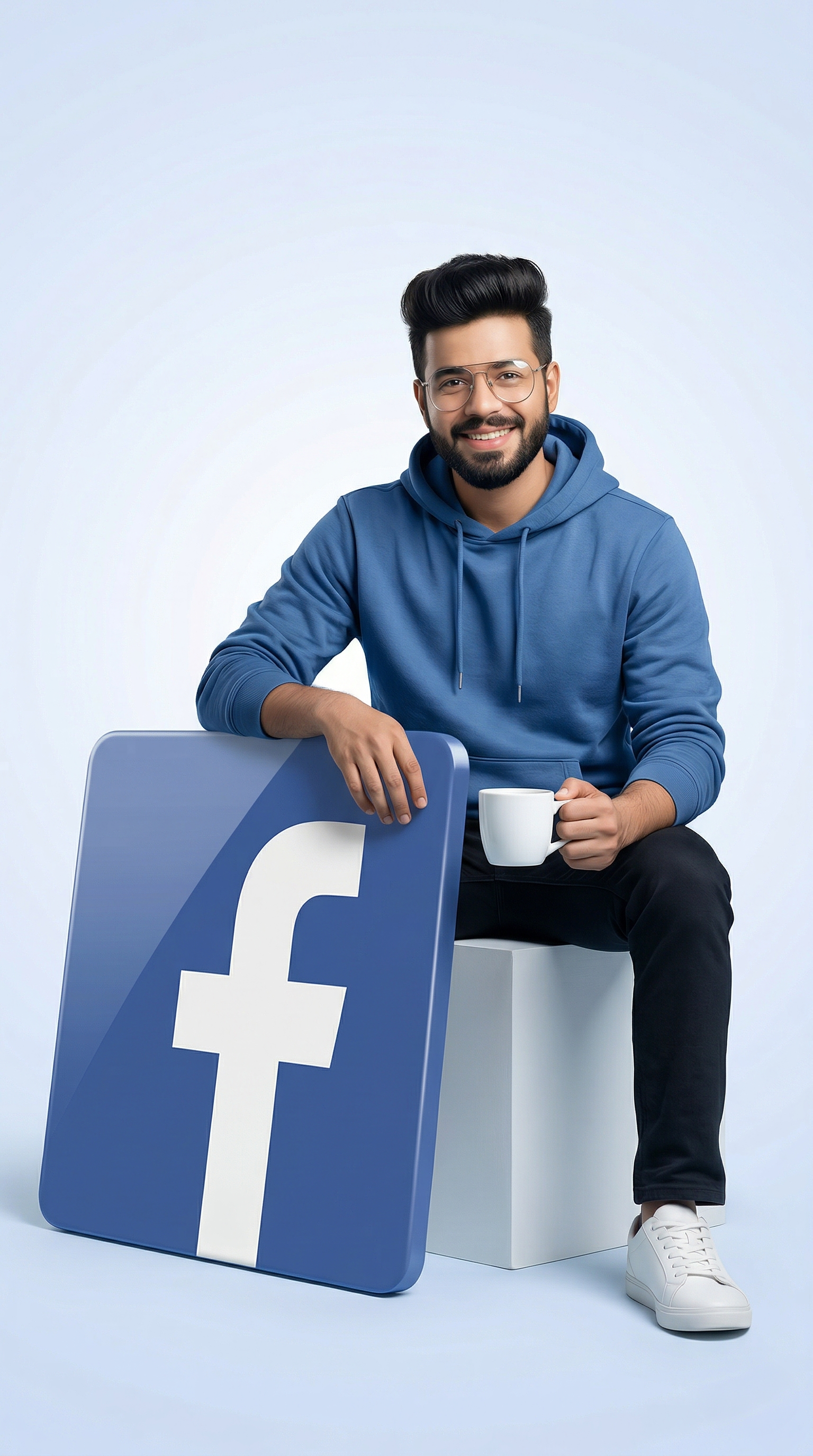 Modern Social Media Branding Portrait with Custom Logo Display Board