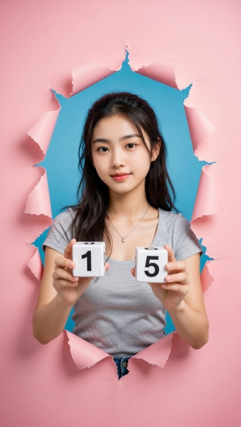 Torn Paper Birthday Portrait with Number Cubes and Colorful Background