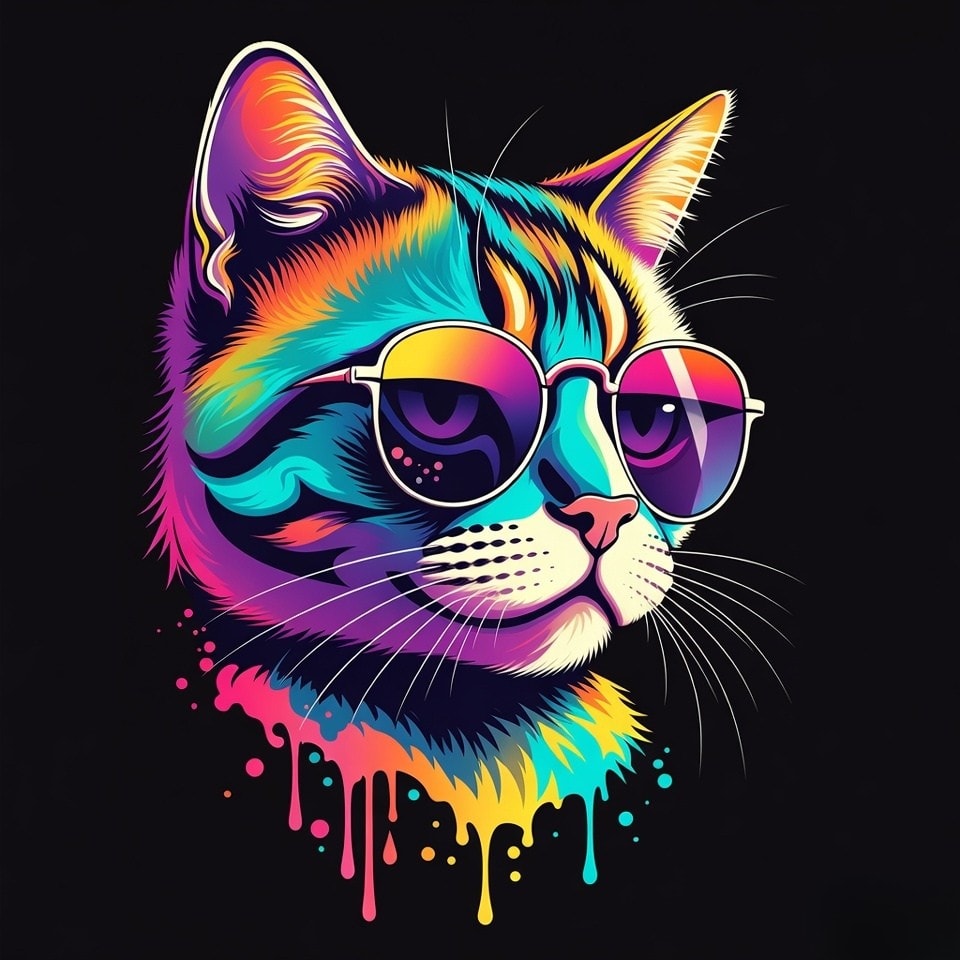 Colorful Pop Art Animal Portrait with Sunglasses on Black Background