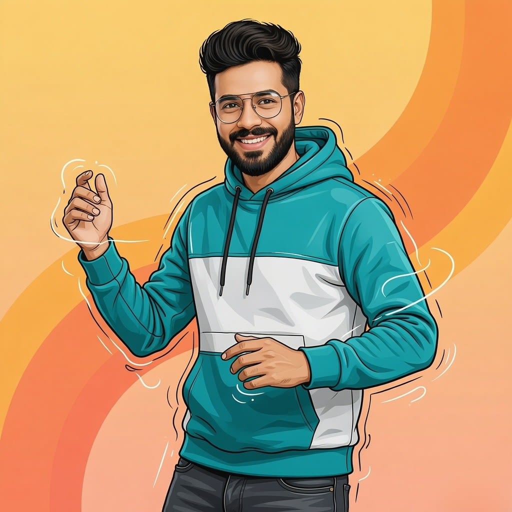 Modern Editorial Illustration Portrait Person with Dynamic Motion and Stylized Fashion Overlay — AI design template — male...