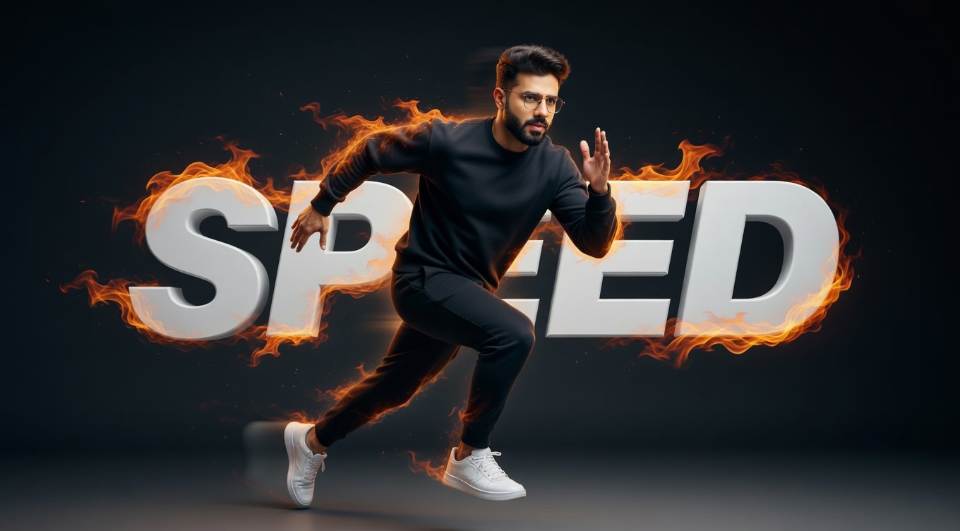 Dynamic Fire Sprint Athlete with Bold White Typography Poster