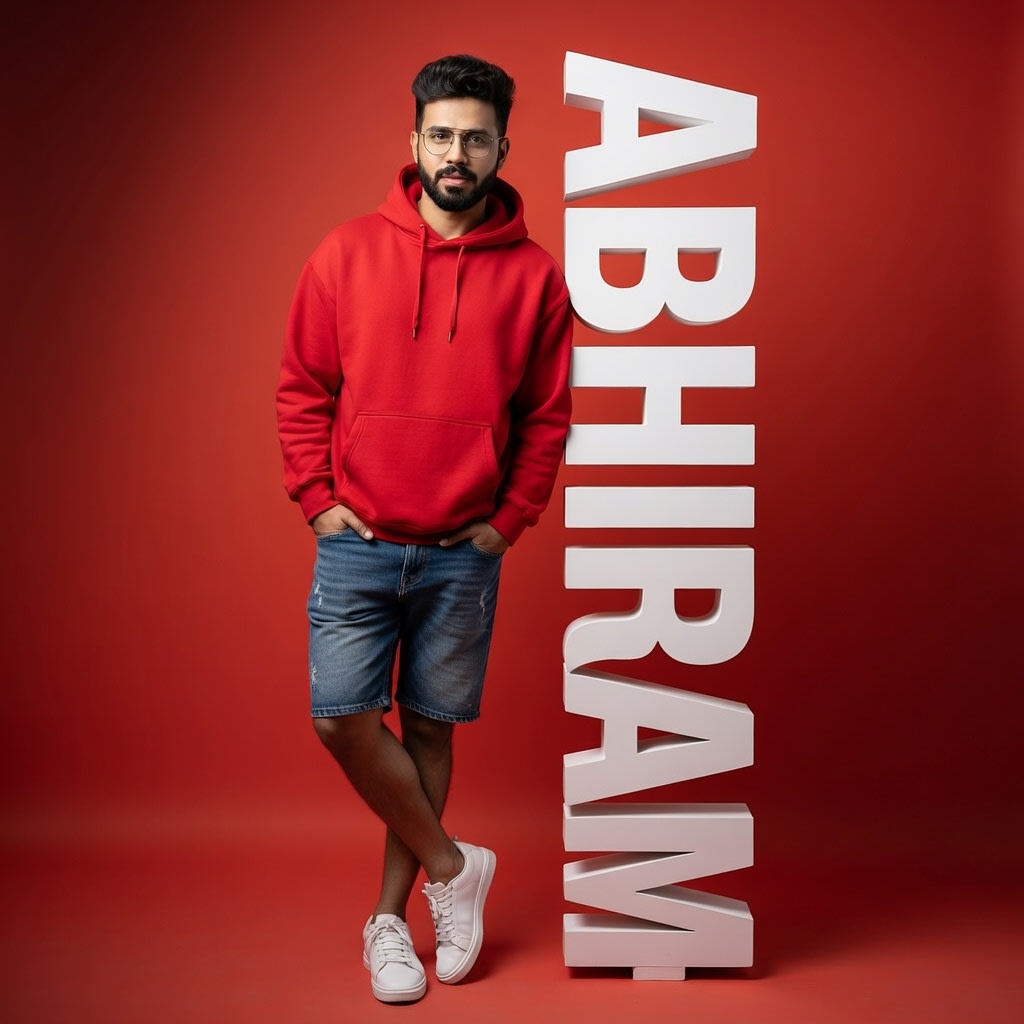 Fashion Model Person Standing with Bold 3D Typography Text in Minimal Studio Background — AI design template — Identity, P...