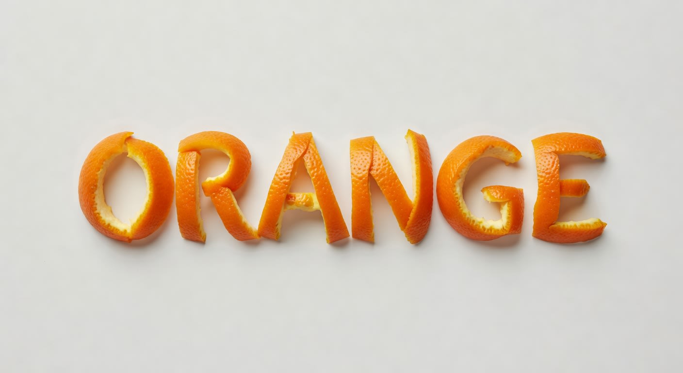 Creative Orange Peel Typography Word  ORANGE  in Minimal Food Art Style on White Background — AI design template — orange ...