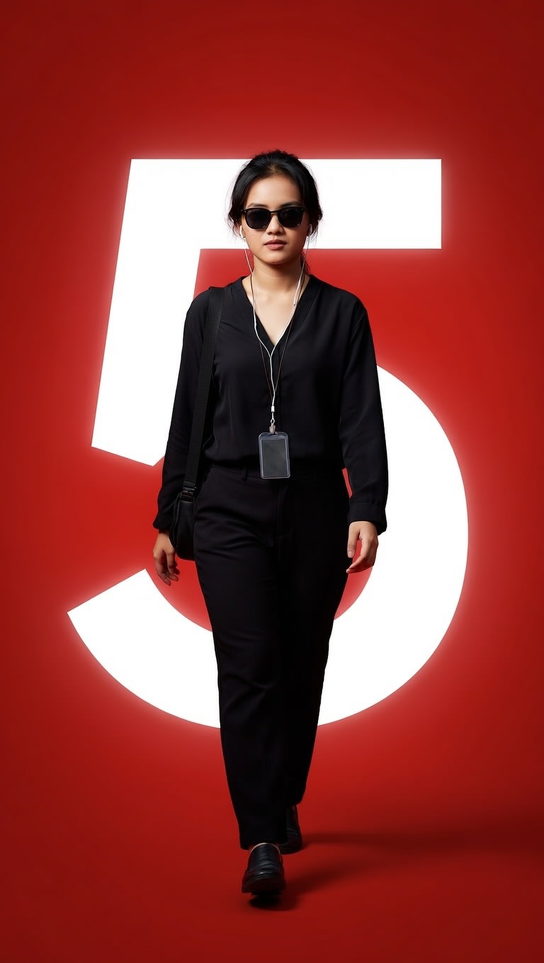 Confident Stylish Person Walking Forward with Bold Number Poster Background Cinematic Portrait — AI design template — Busi...