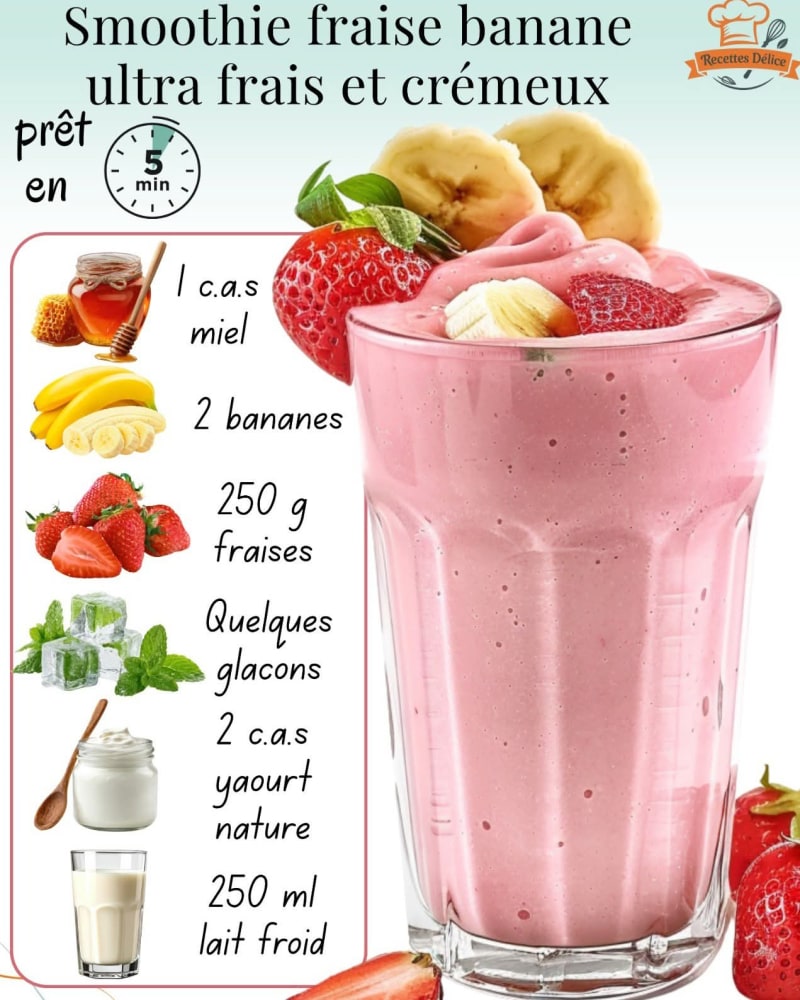 Smoothie fraise banane ultra frais et crémeux
