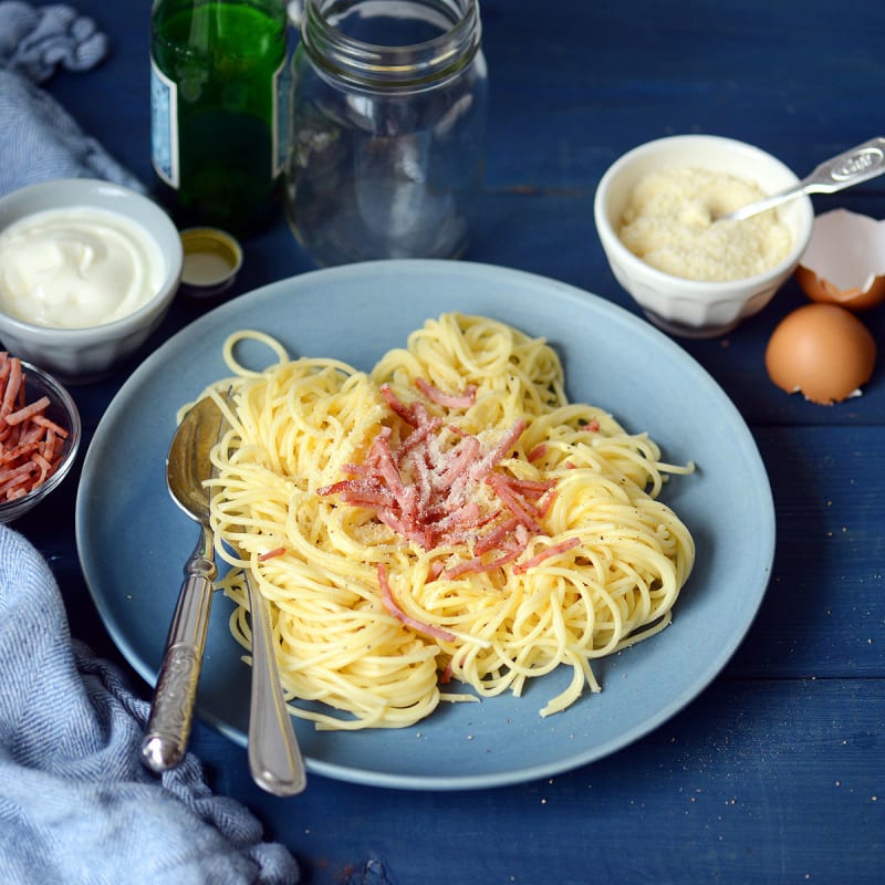 Spaghettis carbonara à la crème express