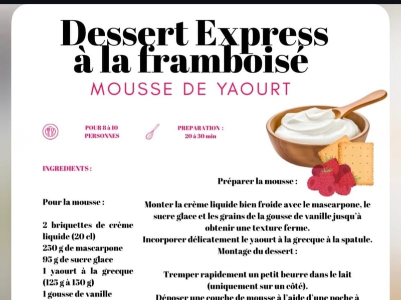 Dessert Express à la framboise - Mousse de yaourt
