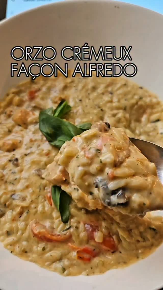 Orzo ultra crémeux, poulet et champignons