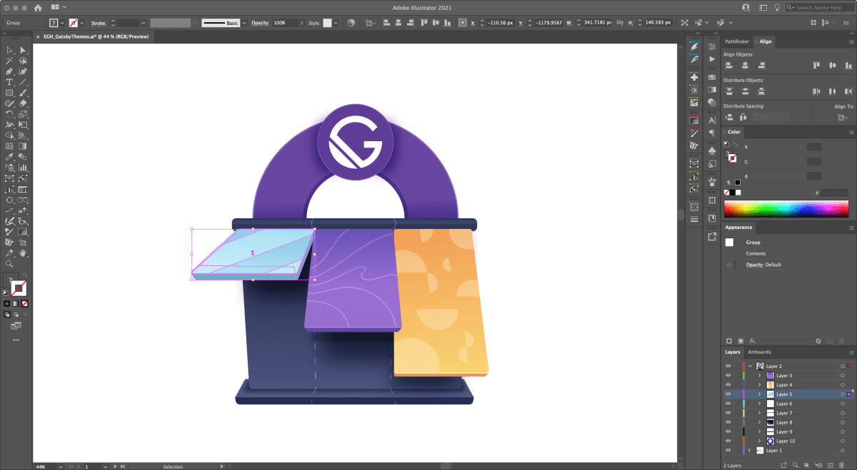 A screenshot of my Adobe Illustrator setup with one of my illustrations on the canvas