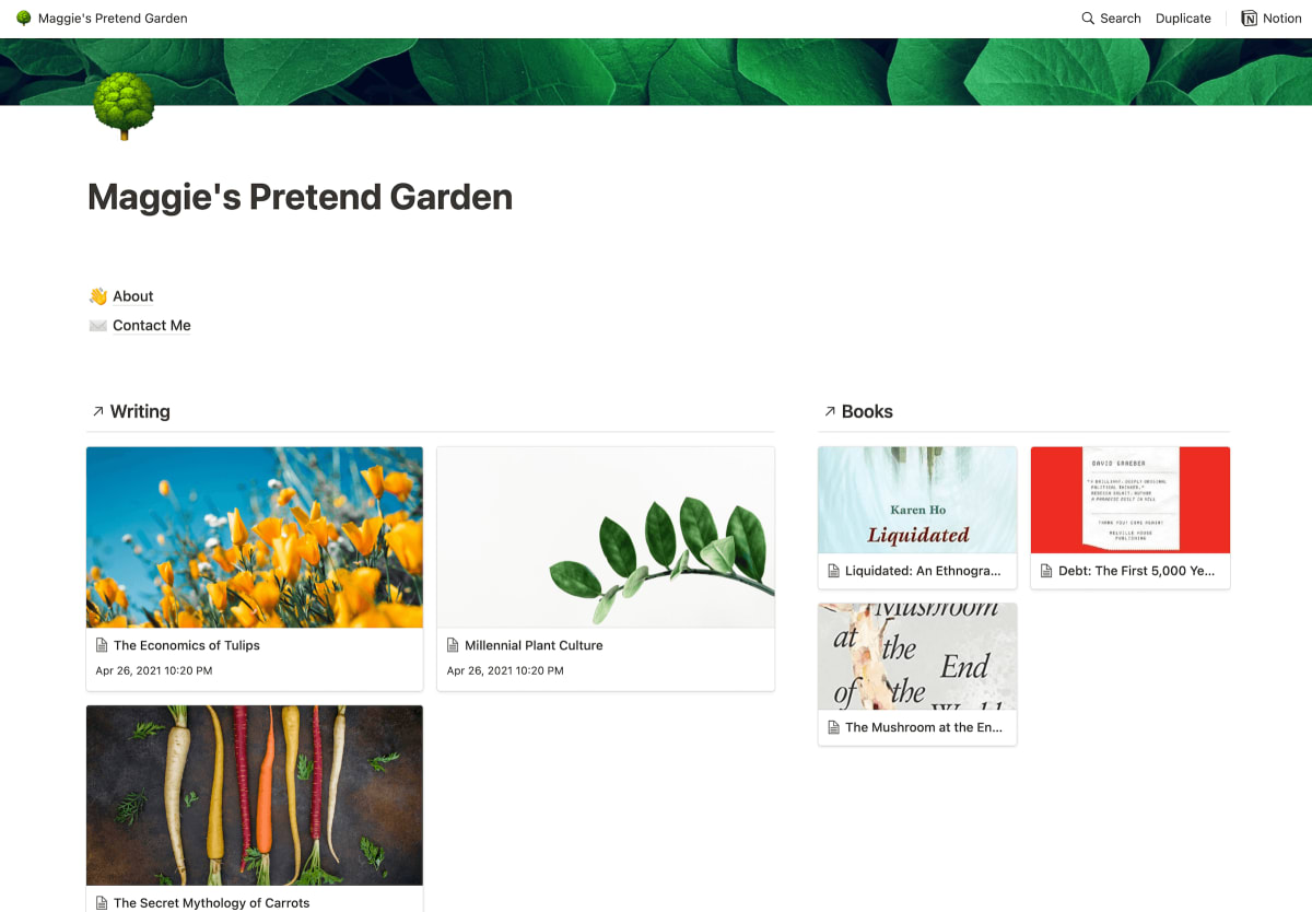 My example digital garden in Notion