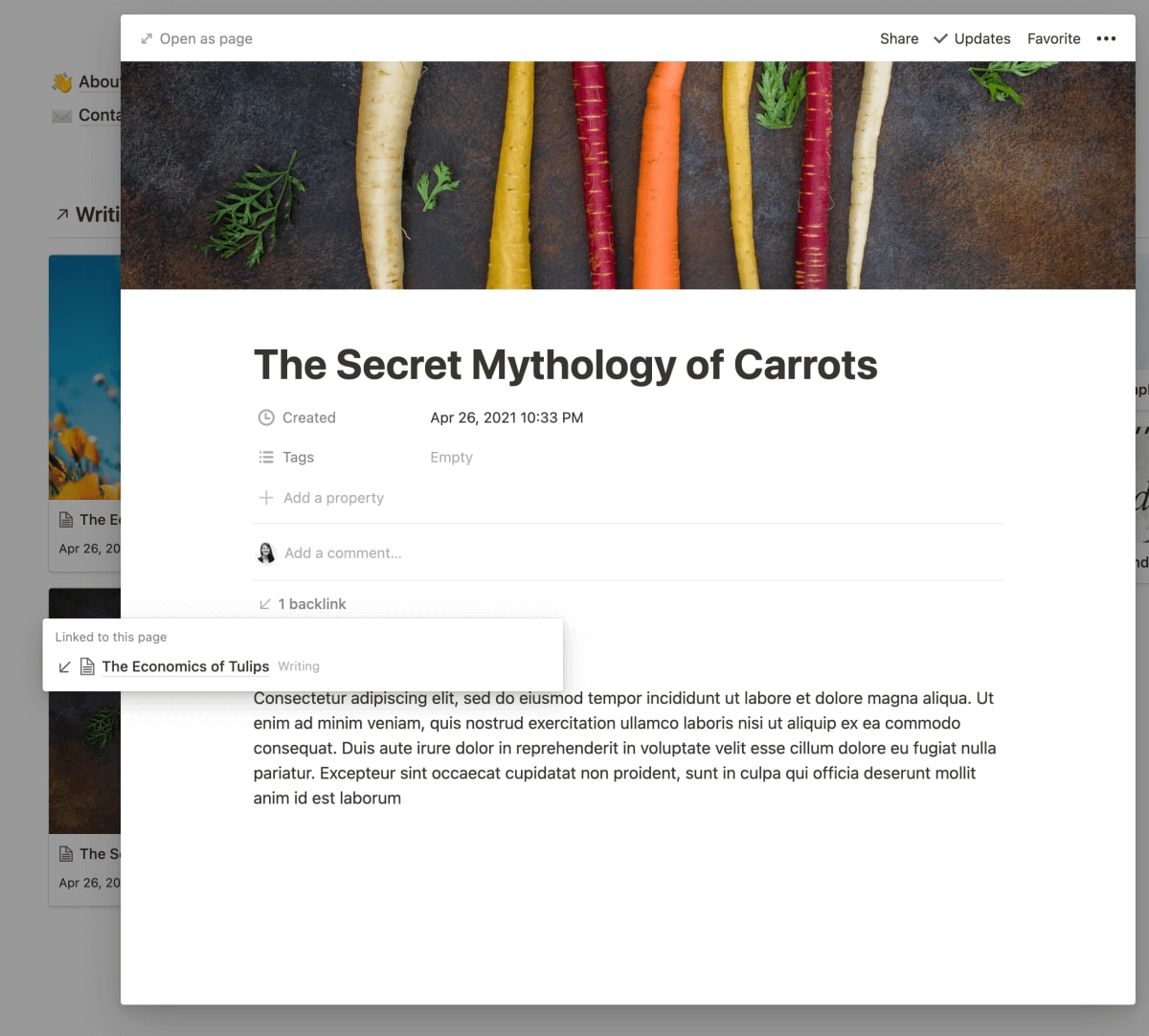 Backlinks in Notion show up right underneath the title of a page