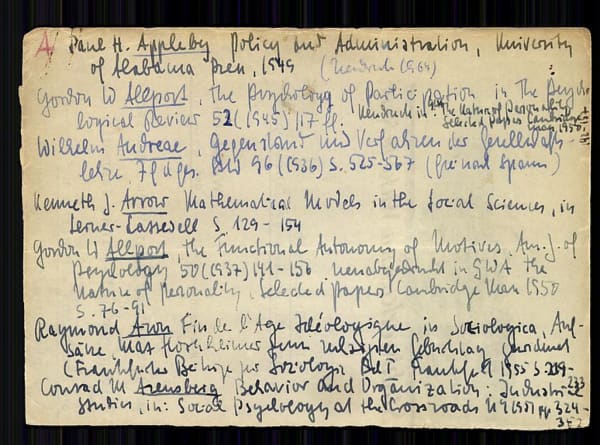 A single index card from Niklas Luhmann's Zettelkasten