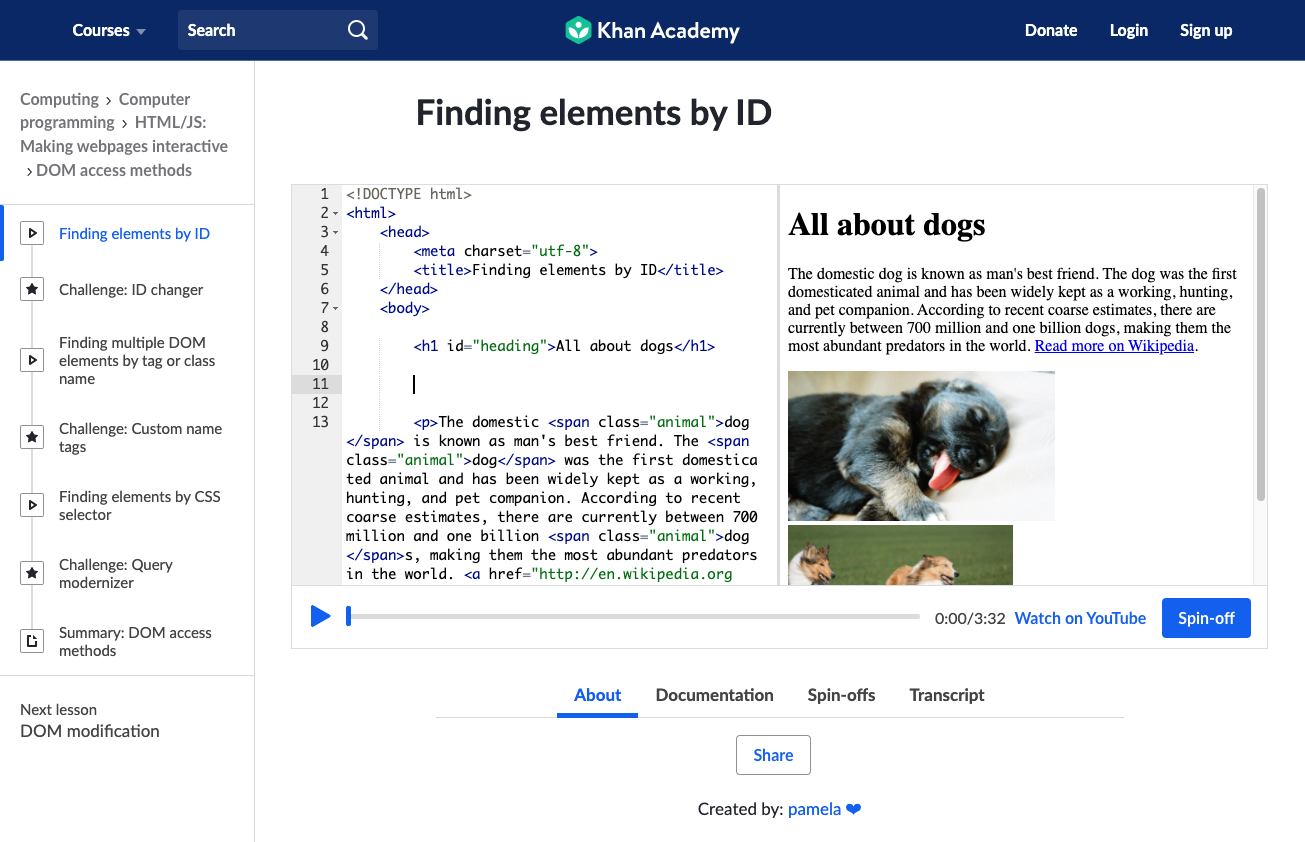 khan academy split screen interface