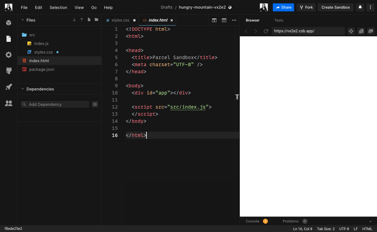 codesandbox split screen interface