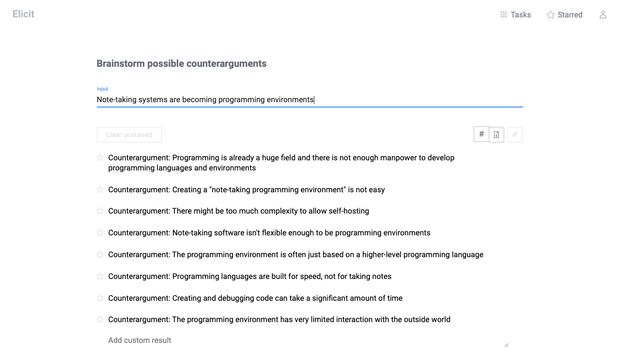 Elicit suggesting possible counterarguments to a provided claim