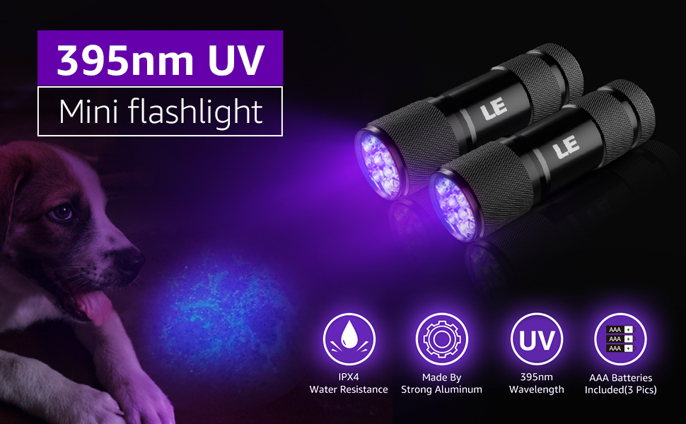 LE Black Light Flashlight, Small UV Lights with 21 LEDs, 395nm, Ultraviolet  Light Detector for Invisible Ink Pens, Pet Dog Cat Urine Stain and More