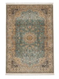 Vintage Kashmiri Pure Silk Aqua Medallion