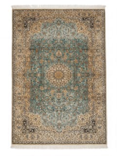 Vintage Kashmiri Pure Silk Aqua Medallion
