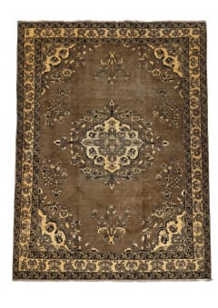 Vintage Tabriz-Style Brown Floral Medallion