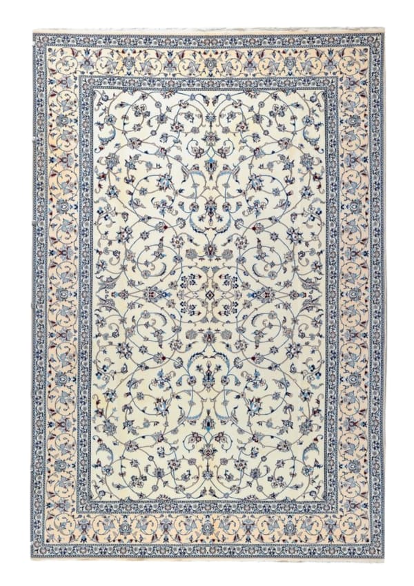 Nain Blue Vine Ivory, Nain persian rug, in ivory, Silk and Wool, 244x305 cm, Nasim Carpets Malaysia