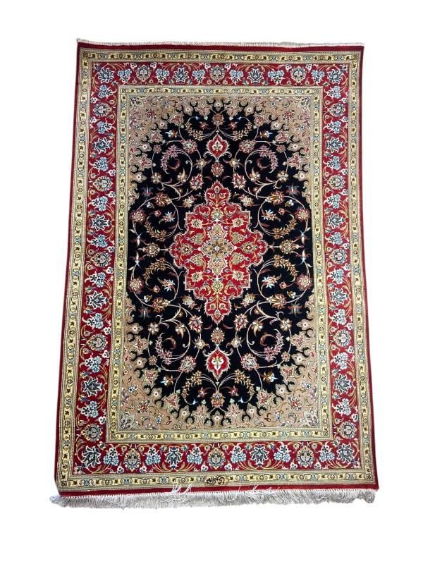 Qum Silk Medallion, Qum persian rug, in black, Pure Silk, 91x152 cm, Nasim Carpets Malaysia