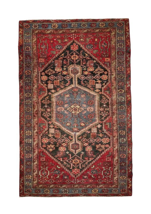 Vintage Zenjan (Hamadan) Tribal Medallion, Hamadan tribal rug, in red, Wool, 213x121 cm, Nasim Carpets Malaysia