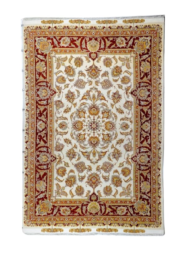Persian Tabriz Ivory & Burgundy Floral, Iran persian rug, in ivory, Silk & Wool, 213x304 cm, Nasim Carpets Malaysia
