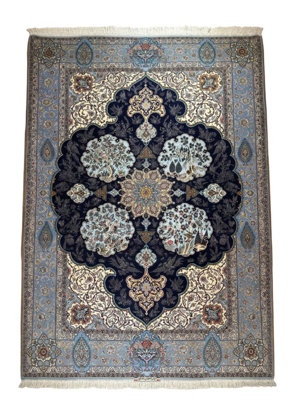 Isfahan Tree & Bird Medallion, Isfahan persian rug, in navy blue, Silk & Wool, 213x305 cm, Nasim Carpets Malaysia