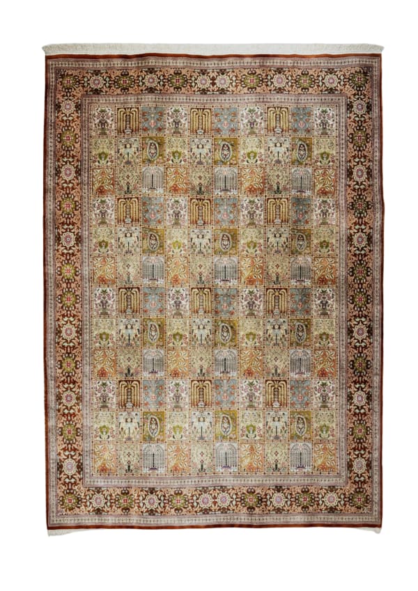 Qum Garden of Paradise, Qum persian rug, in brown, Pure Silk, 213x305 cm, Nasim Carpets Malaysia