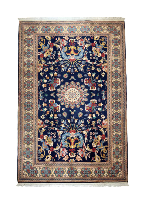 Isfahan Shah Abbasi Floral Medallion , Isfahan persian rug, in navy blue, Wool, 213x305 cm, Nasim Carpets Malaysia