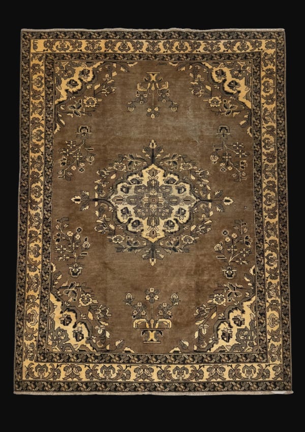 Vintage Tabriz-Style Brown Floral Medallion, Tabriz collector-sale rug, in brown, Wool, 213x305 cm, Nasim Carpets Malaysia