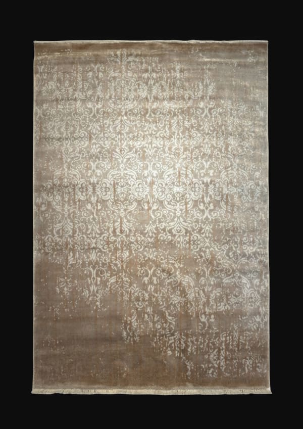 Modern Distressed Taupe Damask, Turkey collector-sale rug, in taupe / brown, Viscose, 121x182 cm, Nasim Carpets Malaysia