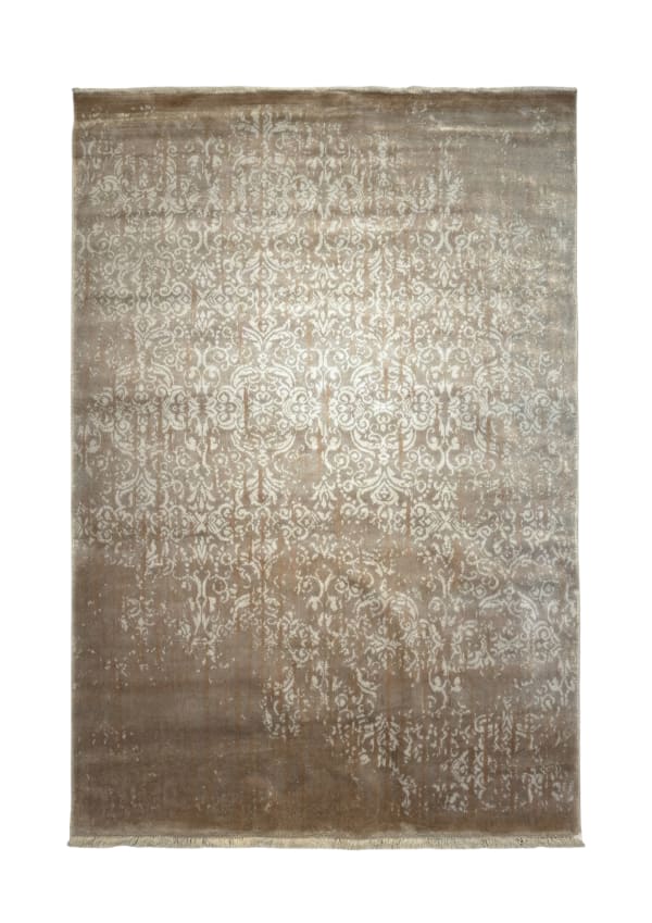 Modern Distressed Taupe Damask, Turkey collector-sale rug, in taupe / brown, Viscose, 121x182 cm, Nasim Carpets Malaysia