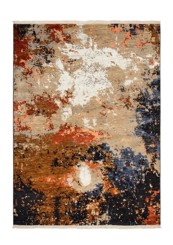 Nepal Abstract Expressionist Rust, Kathmandu, Nepal modern rug, in burnt sienna, Wool, 253x253 cm, Nasim Carpets Malaysia