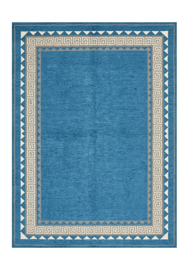 Pakistani Modern Greek Key Blue, Pakistan modern rug, in cerulean blue, Wool, 189x290 cm, Nasim Carpets Malaysia