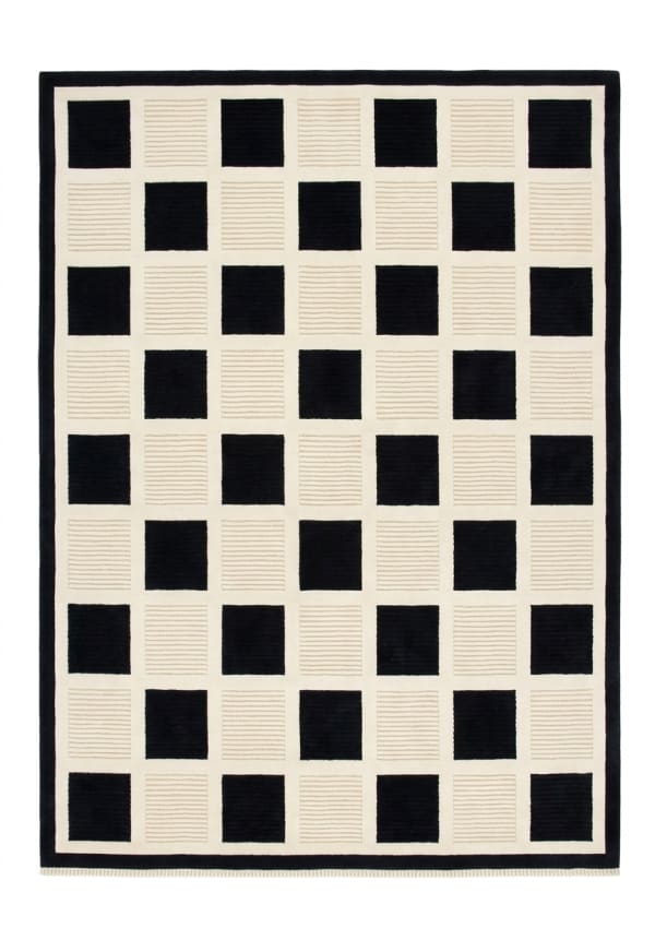 Tibetan Grid Black Ivory, Nepal modern rug, in ivory, Wool, 207x302 cm, Nasim Carpets Malaysia