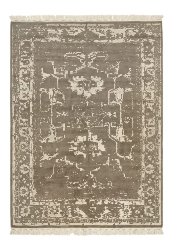 Indo-Nepali Erased Medallion Grey, Bhadohi, India modern rug, in taupe grey, Wool, 274x338 cm, Nasim Carpets Malaysia
