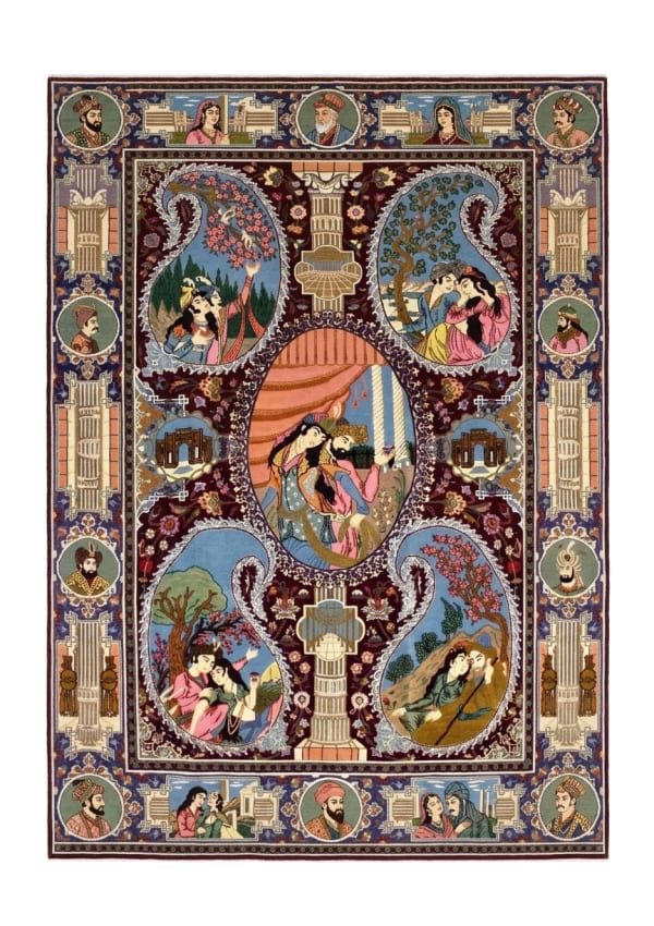Isfahan Pictorial Medallion Burgundy, Isfahan, Iran persian rug, in burgundy, Pure Silk, 122x268 cm, Nasim Carpets Malaysia