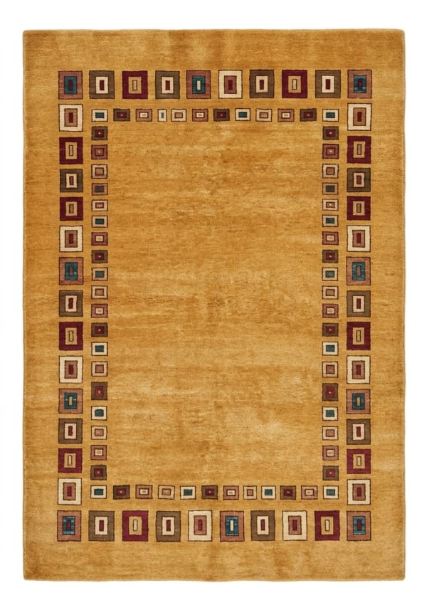 Gabbeh Geometric Border Gold, Fars Province, Iran modern rug, in golden ochre, Wool, 180x244 cm, Nasim Carpets Malaysia