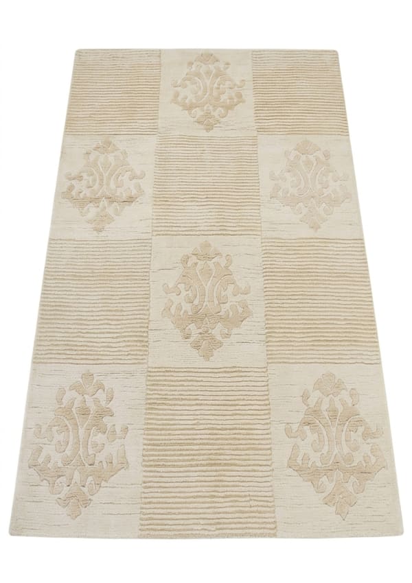 Tibetan Damask Medallion Ivory, Nepal modern rug, in ivory, Silk and Wool, 91x152 cm, Nasim Carpets Malaysia