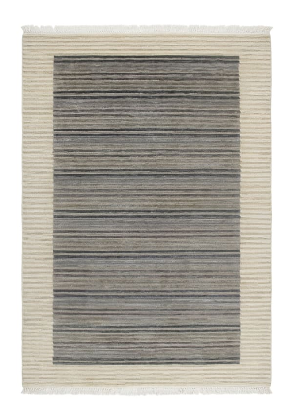 Tibetan Linear Stripe Grey, Nepal modern rug, in charcoal grey, Silk and Wool, 91x152 cm, Nasim Carpets Malaysia
