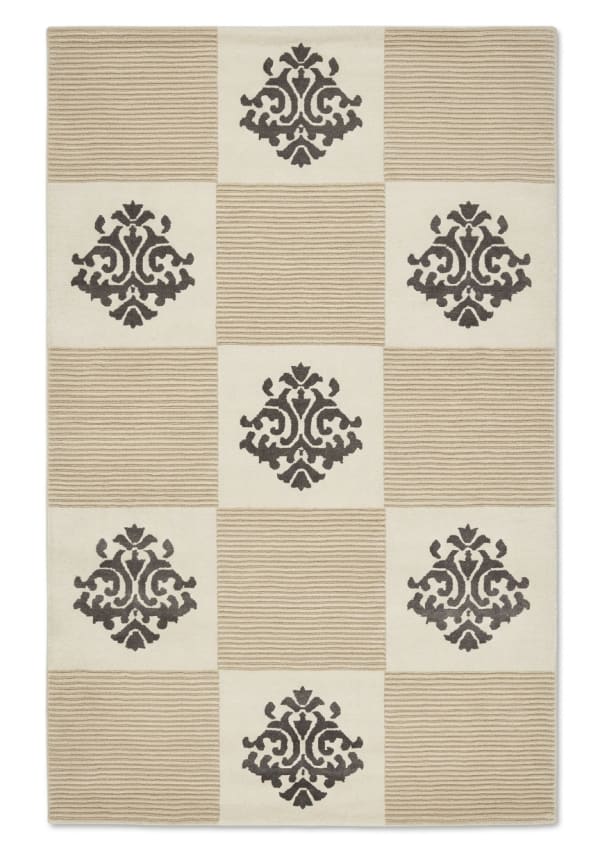 Tibetan Damask Checkerboard Ivory, Nepal modern rug, in ivory, Silk and Wool, 91x152 cm, Nasim Carpets Malaysia