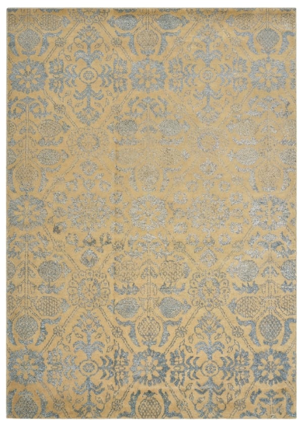 Indian Damask Silver Gold, Jaipur, India modern rug, in gold, Wool, 91x162 cm, Nasim Carpets Malaysia