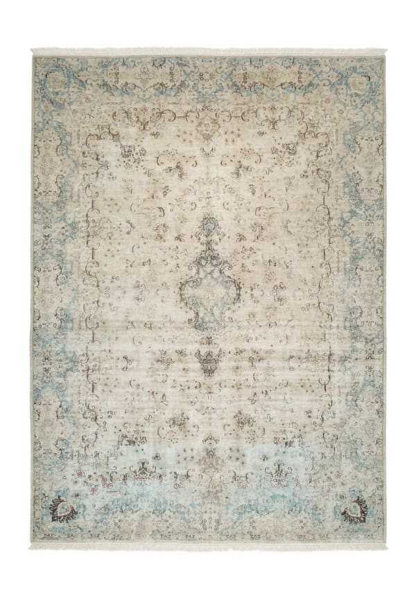 Kashan Open-Field Medallion Seafoam, Kashan persian rug, in ice blue, Wool, 243x304 cm, Nasim Carpets Malaysia