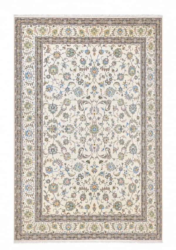 Tabriz Shah Abbasi Ivory, Tabriz, Iran persian rug, in ivory, Silk and Wool, 244x357 cm, Nasim Carpets Malaysia