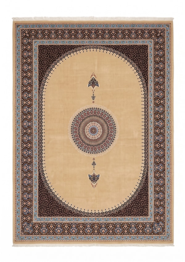 Tabriz Gombad Medallion Beige, Tabriz, Iran bespoke rug, in champagne beige, Viscose, 91x152 cm, Nasim Carpets Malaysia