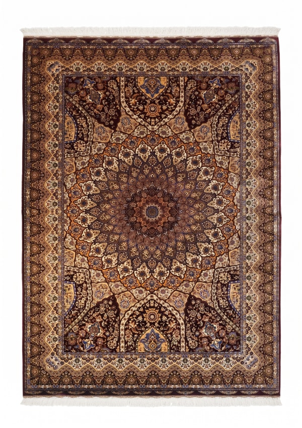Isfahan Gonbad Medallion Burgundy, Iran bespoke rug, in burgundy, Viscose, 91x152 cm, Nasim Carpets Malaysia