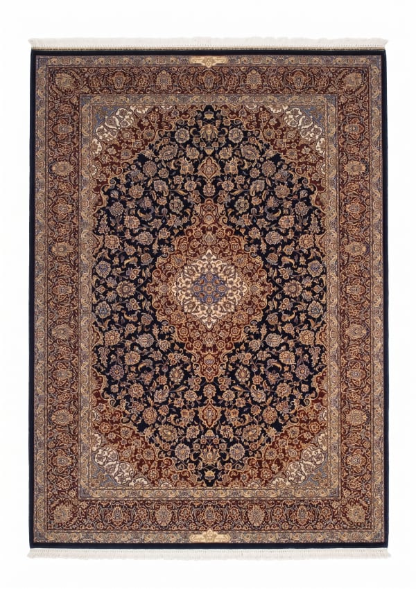 Isfahan Medallion Navy, Isfahan, Iran bespoke rug, in midnight navy, Viscose, 91x152 cm, Nasim Carpets Malaysia