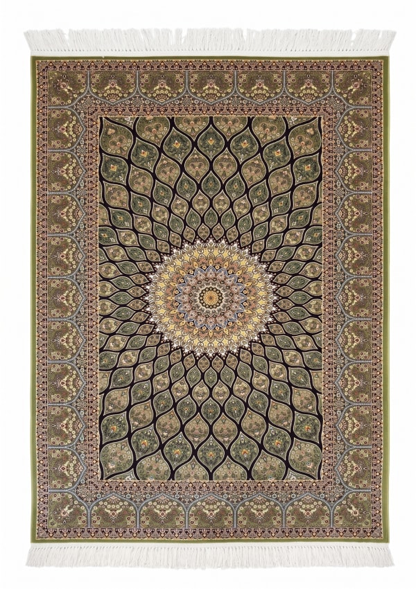 Qom Gonbad Olive, Qom, Iran bespoke rug, in olive green, Viscose, 91x152 cm, Nasim Carpets Malaysia