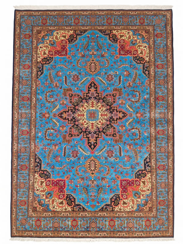 Heriz Medallion Sky Blue, Heriz, Iran bespoke rug, in sky blue, Viscose, 91x152 cm, Nasim Carpets Malaysia